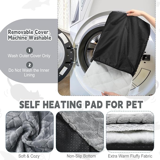 4 Pack Self Heating Cat Pad Self Warming Cat Bed Non Slip Warm Dog Pad Mat Washable Pet Kennel Crate Bed Mat for Indoor Outdoor Pets (Gray,20 x 28 Inch)