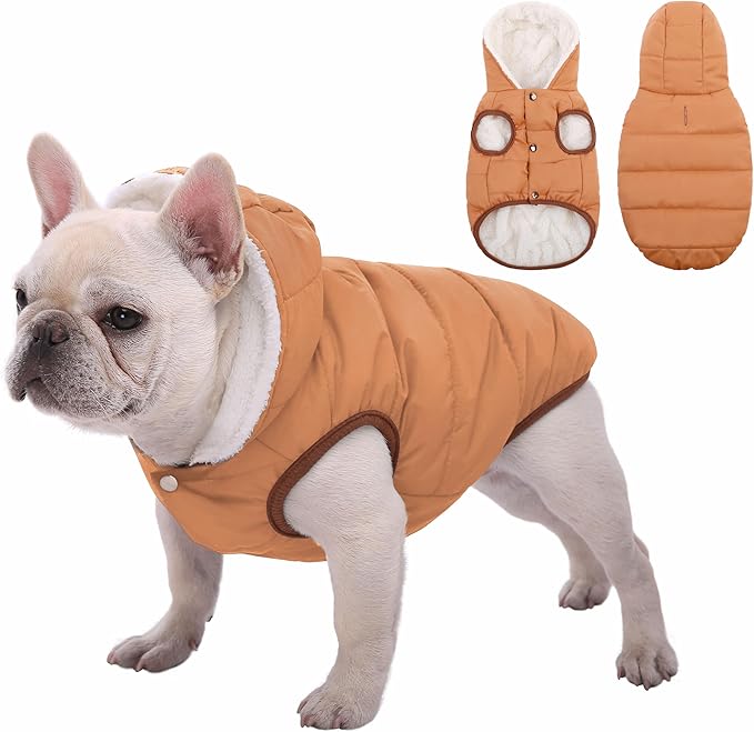 Windproof Waterproof Dog Coat Fleece & Cotton Lined Warm Jacket, Cold Weather Pet Apparel Clothes Vest for Small Medium Large Dog Khaki, XL