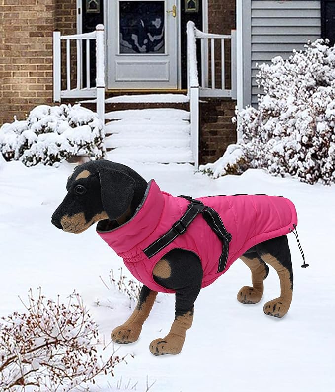 Geyecete Winter Warm Coat Waterproof Dog Winter Jacket with Harness Traction Belt,Pet Outdoor Jacket Dog Autumn and Winter Clothes for Medium, Small Dog-Pink-XL