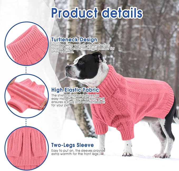 Queenmore XXL Dog Sweater,Large Dog Sweaters for Dogs Girls Boys,Xmas Turtleneck Pullover Pet Sweaters for Large Dogs,Cold Weather Doggie Sweatshirt Knitwear for Golden Retriever,Labrador(Pink,XXL)