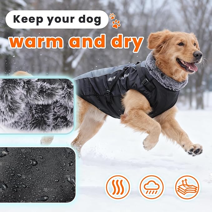 Dog Coat for Medium Large Dogs,Waterproof Reflective Dog Winter Jacket with Harness, Fleece Snowsuit,Warm Pet Winter Coat(Pink-XL)
