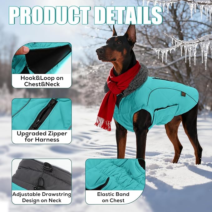 EMUST Pet Vests for Winter, Fleece Lined Dog Coat for Cold Weather Warm Dog Jackets for Small Medium Large Dogs, Pet Apparel for Cold Weather, Turquoise, XXXL