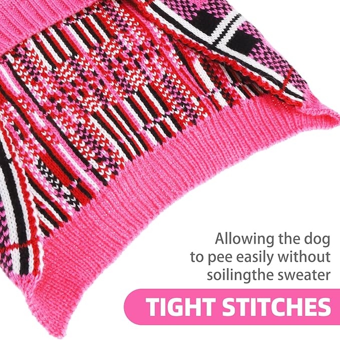 PUPTECK Dog Sweaters for Large Medium Small Dogs - Fall Classic Plaid Style Puppy Holiday Winter Coat Clothes Warm, Fuschia, L