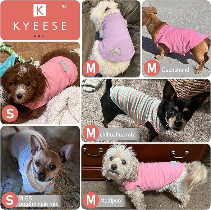 KYEESE 2Pack Dog Shirts Striped T Shirt Soft Tee for Small Dogs Cotton Tank Top Lightweight Sleeveless Vest Dog Clothes, Small,Pink+Striped
