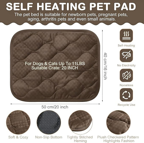 4 Pack Self Warming Cat Mat Self Heating Cat Pad Warm Thermal Pet Bed Washable Dog Crate Pad Body Heat Dog Bed Mat Blanket Non Slip Bottom for Outdoor Indoor Pets (Coffee,16 x 20 Inch)
