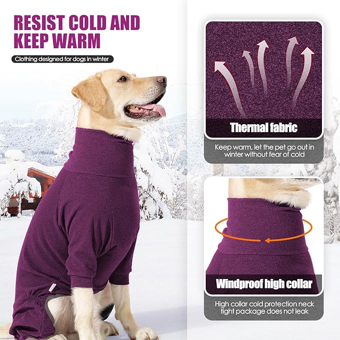 Dog Winter Coat Soft Fleece Pullover Pajamas, Fullbody Dog Cold Weather Jacket, Warm Pullover Doggie Winter Thermal 4-Legged Onesie Jumpsuit,High Collar Snowsuit Sweater for Dogs