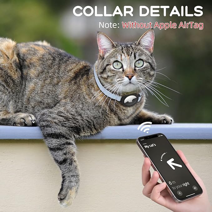 AirTag Cat Collars, Stretchy Collar with Apple AirTag Holder and Bell, Breakaway Ultra Design Elastic GPS Tracking Collars for Cats and Puppies, (7.5-12.5 Inch), Blue