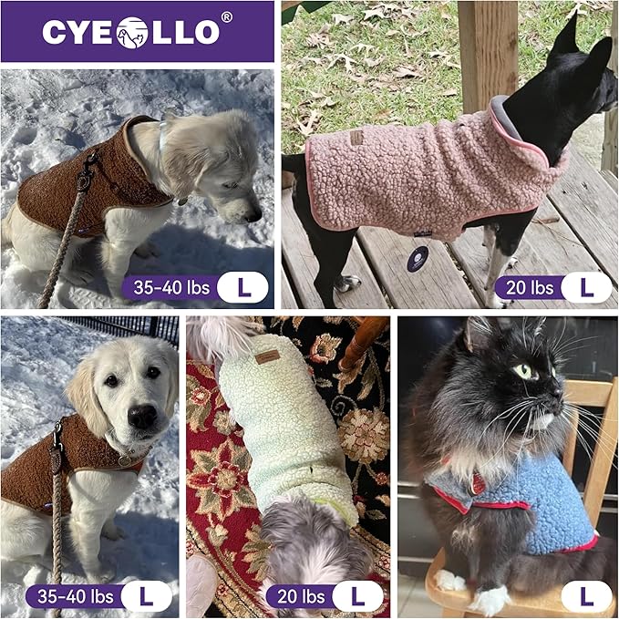 cyeollo Warm Dog Coat Sherpa Dog Winter Coat, Reversible Fleece Dogs Jackets Sweater Vest for Small Dogs Male with Leash Hole, Soft Cold Weather Pet Clothes, Khaki L