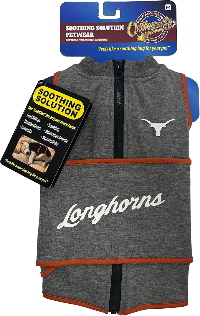 NCAA Texas Longhorns Dog Anxiety Shirt Calming Soothing Vest, for Dogs & Cats with Anxiety, Fears, Fireworks, Loud Noises, Dark, Lonely Keeps Dogs Calm Feeling Safe, Relaxing Jacket, Large