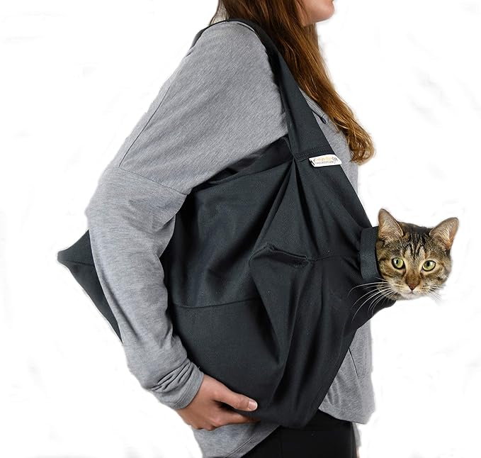 Cat-in-the-Bag Cozy Comfort Carrier - Large Charcoal Cat Carrier Soft and Pet Carrier for Nail Clipping, Vet Visits, Medication Administration, Dental Care, and Traveling