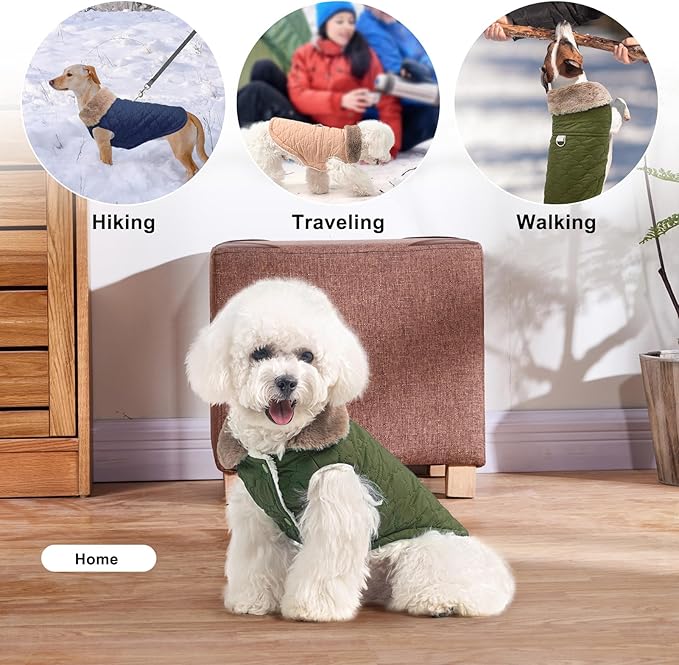 BEAUTYZOO Winter Dog Coat with Harness Built in, Warm Dog Puffer Jacket Vest Padded Fleece Cold Weather Coats Windproof Waterproof Snow Jackets Clothes for Small Medium Puppy, Green M