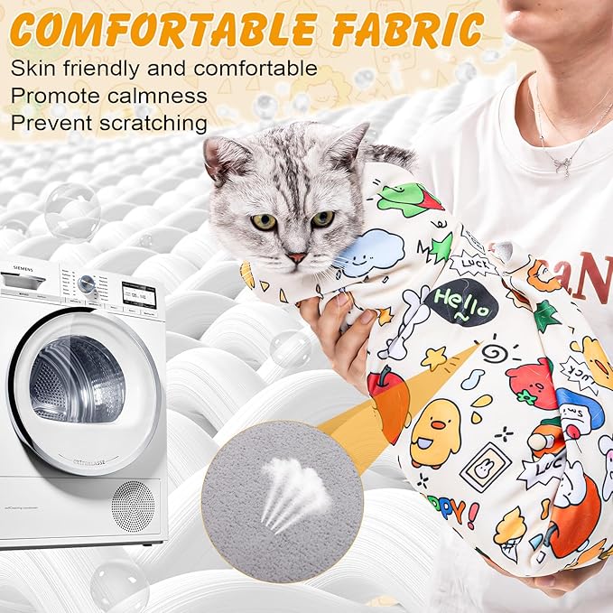 27.6" Cat Wrap for Cutting Nails, Self-Adhesive Cat Grooming Wrap Anti-Escape Cat Restraint for Nail Clipping Cat Swaddle Wrap Cat Wrapping Cloth for Pet Cleaning and Beauty (Within 15lbs)