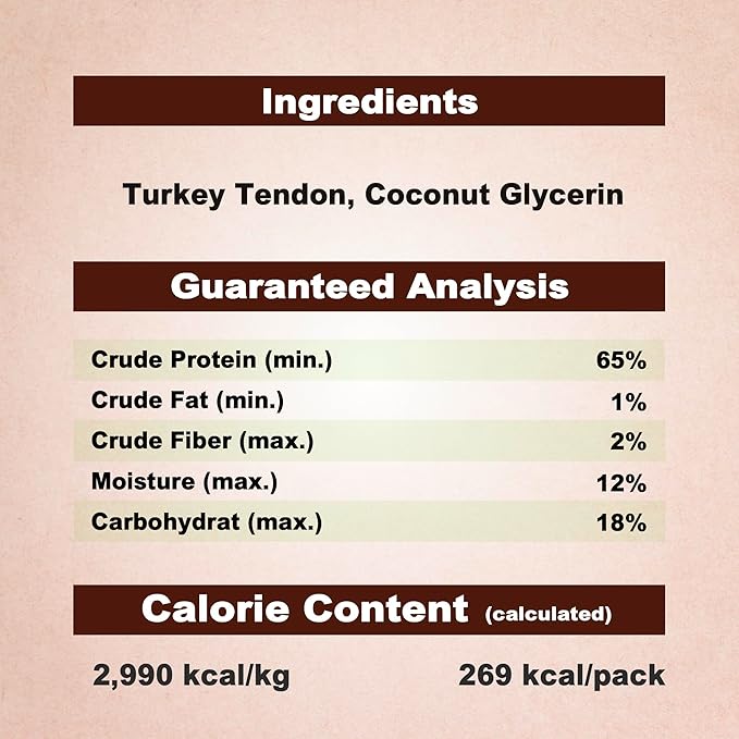 AFreschi Turkey Tendons for Dogs, USA-Sourced, Healthy Dog Treats, Rawhide-Free Puppy Chews, Long Lasting, All Natural, Hypoallergenic Dog Treats for Medium Breeds, 6 Count Pack Braid (M)