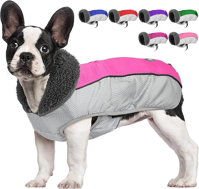 Dog Coat, Waterproof Ripstop Dog Winter Jacket with Leash Hole, Reflective Adjustable Warm Pet Fleece Snow Sweater for Small Medium Large Dogs - Pink, S