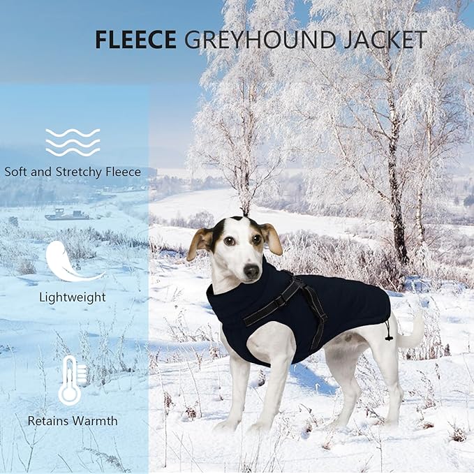 Geyecete Winter Warm Coat Waterproof Dog Jacket with Harness Traction Belt, Pet Outdoor Jacket Dog Autumn and Winter Clothes - Navy - L