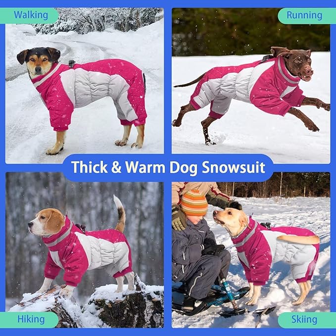MIGOHI Full Body Dog Coat - Warm Reflective Small Dog Winter Coat with Harness, Turtleneck Fleece Jacket for Dogs,Four-Leg Windproof Puffer Jackets Snowsuit with Zipper for Small Medium Large Dogs,XS