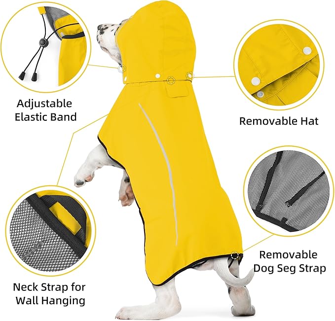 Mile High Life Dog Raincoat, Adjustable Waterproof Pet Rain Jacket, Reflective Hooded Poncho for Small Medium Large Dogs, Lightweight Breathable Pet Rain Coat (Yellow,XS Chest 15"-18")