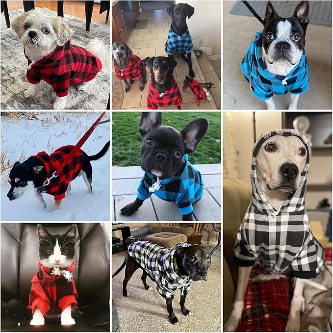 KOOLTAIL Plaid Cat Hoodie Pet Clothes Sweater with Hat and Pocket for Small Dogs Puppy Cats, Soft Winter Warm Dog Cold Weather Coat, Fleece Fall Dog Hooded Sweatshirt with Leash Hole, Christmas Red XS