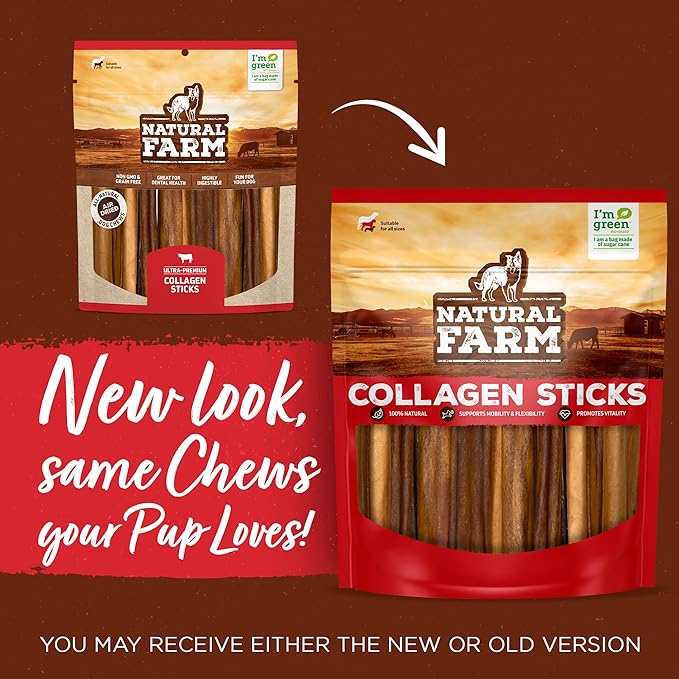 Natural Farm Bully Coated Gourmet Collagen Sticks (4 Inch, 25 Pack) – Real Bully Beef Coated, 95% Natural Collagen Dog Chews, Supports Healthy Joints, Skin & Coat - Best for Small & Medium Dogs