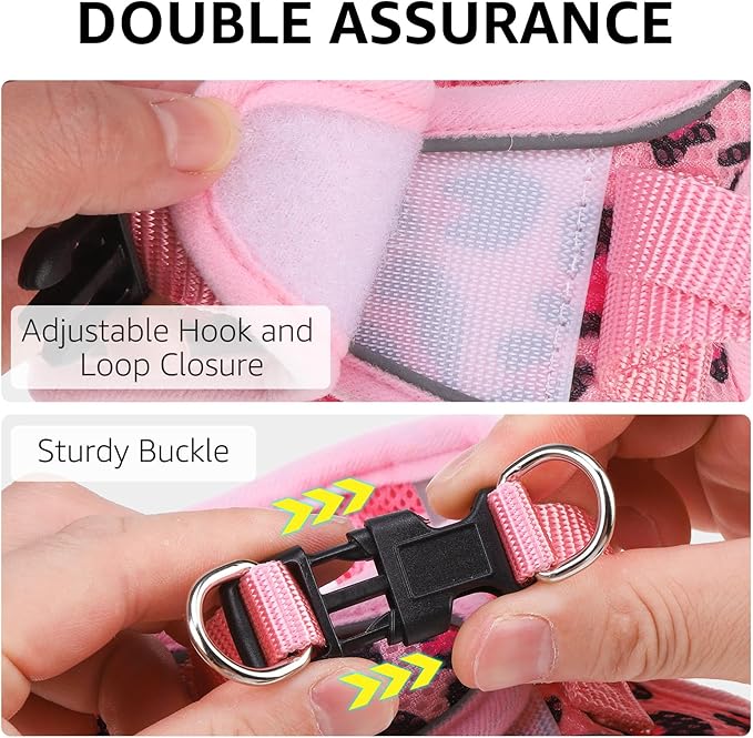 SCENEREAL Cat Harness & Leash Set Escape Proof - Adjustable Air Mesh Vest with Reflective Strips for Kittens, Puppies, Rabbits, Pink Leopard S