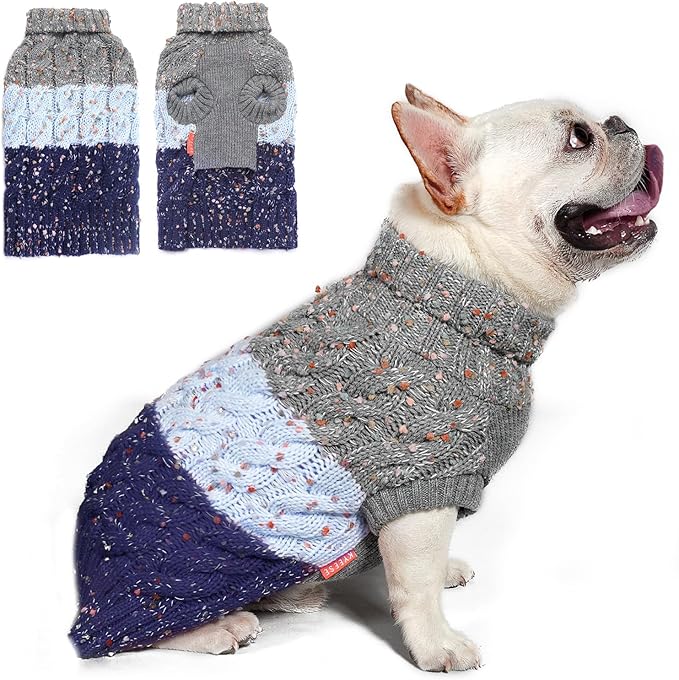 KYEESE Dog Sweater Color Block with Fuzzy Thread Knitted Turtleneck Dog Knitwear with dots in a Variety of Colors for Medium Dogs Fall Winter Dogs Clothes, Navyblue, XL