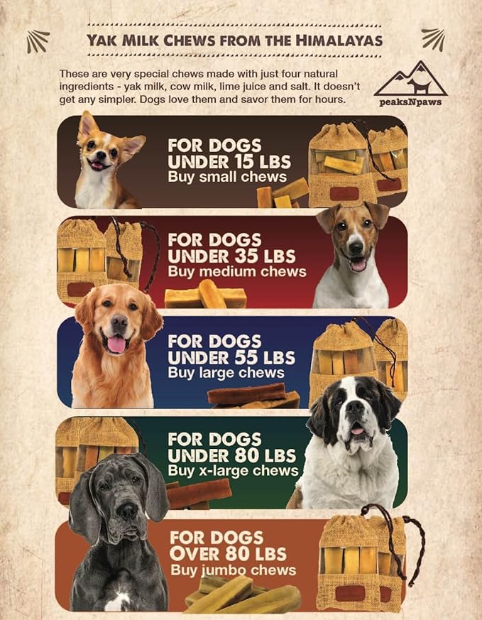 peaksNpaws Himalayan Dog Chew, Yak Cheese Dogs Treats, High Protein, Long Lasting Chews, Natural, Lactose Free Dogs Treat for Aggressive Chewers Over 80 lbs, 16 Jumbo Treats