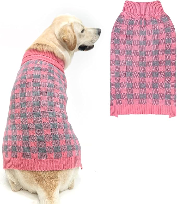 PUPTECK Dog Sweaters for Large Medium Small Dogs - Fall Classic Plaid Style Puppy Holiday Winter Coat Clothes Warm