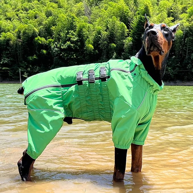 Dogs Waterproof Jacket, Lightweight Waterproof Jacket Reflective Safety Dog Raincoat Windproof Snow-Proof Dog Vest for Small Medium Large Dogs Green XS