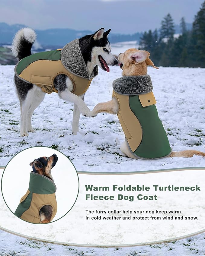 Doglay Dog Jacket Waterproof Dog Coat, Reflective Cold Weather Winter Coat, Adjustable Turtleneck Fleece Puppy Snow Jacket with Harness Hole for Small Medium Large Dogs