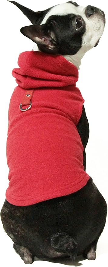 Gooby Fleece Vest Hoodie Dog Sweater - Red, Medium - Warm Pullover Dog Hoodie with O-Ring Leash for Small to Medium Dogs