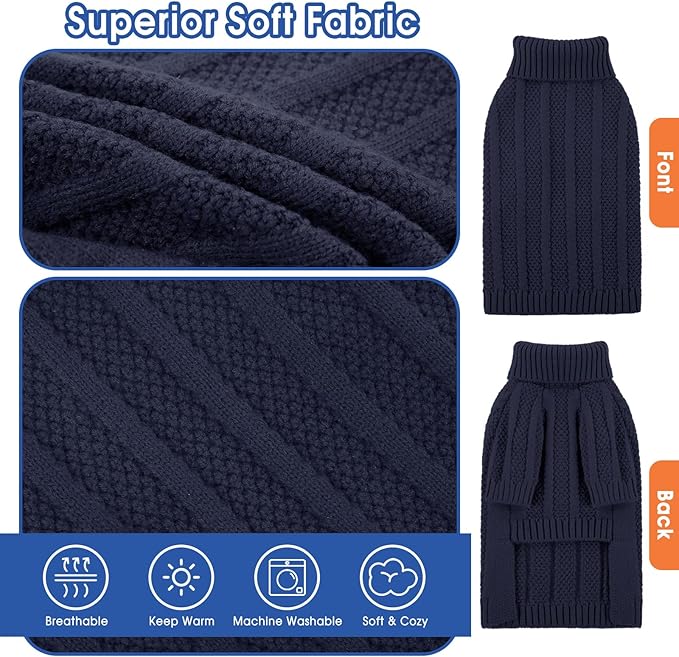 Queenmore Dog Sweater, Large Dogs Sweater Xmas,Turtleneck Pullover Dogs Sweaters for Dog Girls Boys,Sweaters Doggy Large,Thanksgiving Knitted DogSweater for French Bulldog(Dark Navy,L)