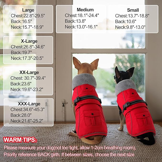 Dogcheer Dog Coat with Pocket, Waterproof Dog Jacket with Adjustable Buckle, Reflective Puppy Winter Coat Warm Turtleneck Fleece SnowJacket for Small Medium Large Dogs - Red XL
