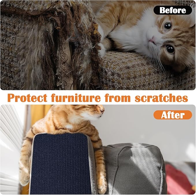 Couch Cat Scratch Protector - 78.7" x 15.8" Trimmable Self-Adhesive Cats Claws Scratch Pads, Sisal Cat DIY Climbing Couch Protector for Scratch Post Cat Tree Replacement Indoor (Dark Blue)