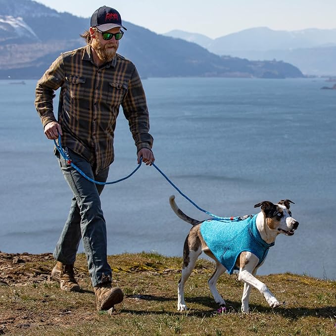 Kurgo Core Dog Sweater, Knit Dog Sweater with Fleece Lining, Cold Weather Pet Jacket, Zipper Opening for Harness, Adjustable Neck, Year-Round Sweater for Medium Dogs (Heather Blue, Medium)
