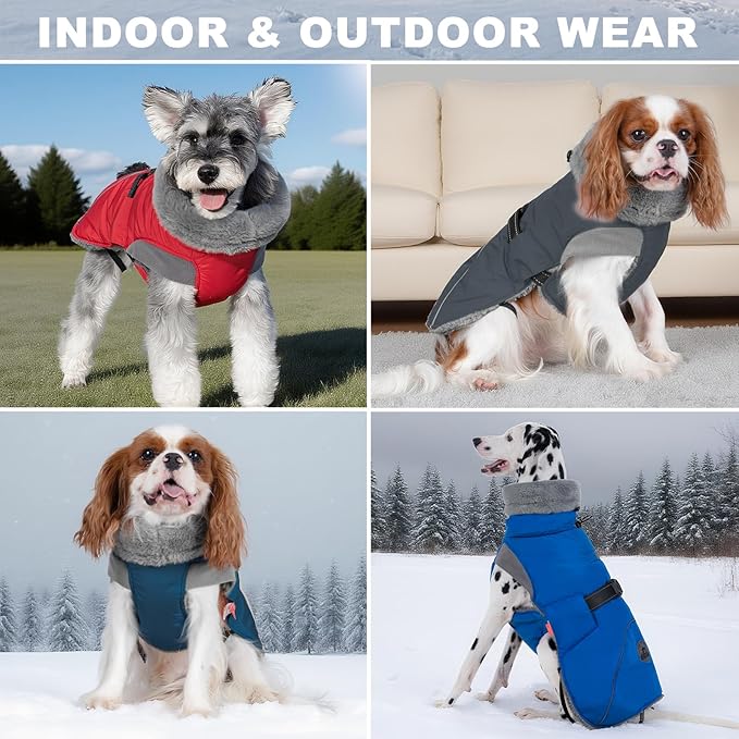 KYEESE Waterproof Dog Coat, Windproof Warm Winter Jacket with Leash Hole, Reflective Cold Weather Dog Coats for Small Dogs, Outdoor Pet Coat Cozy Puppy Jacket Thick Fleece Lined, Gray, Small