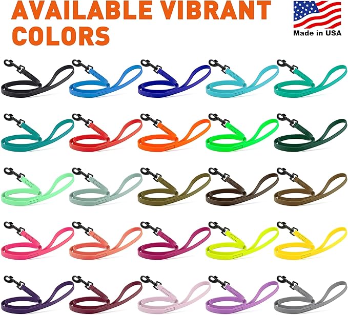 Dogline Biothane Waterproof Dog Leash Strong Coated Nylon Webbing with Black Hardware Odor-Proof Easy to Clean High Performance for Small or Large Dogs Made in USA 4 or 6 ft Lead, Safety Yellow