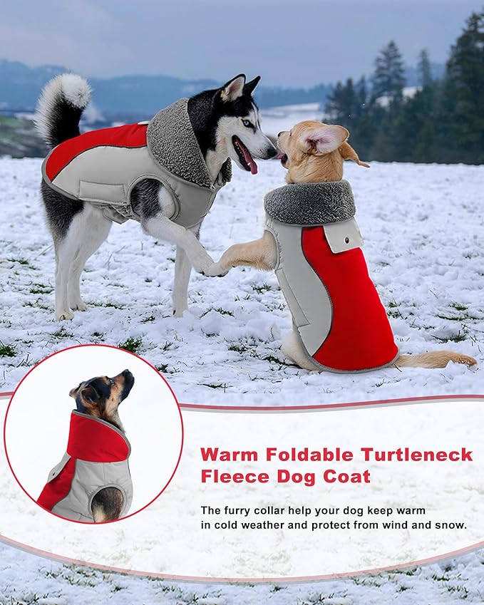 Doglay Dog Coat Waterproof Warm Dog Winter Jacket,Christmas Reflective Fleece Puppy Winter Coat with Harness Hole, Adjustable Snow Jacket for Small Medium Large Dogs