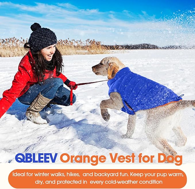 QBLEEV Reversible Dog Jacket for Large Dogs, Waterproof Windproof Winter Coat with Adjustable Hook & Loop Design, Lightweight Puffer Vest Keeps Dogs Warm & Dry, Orange, XL – Fits Pitbull, Boxer