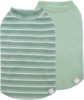 KYEESE 2Pack Waffle Dog Shirts for Small Dogs Stretchy T-Shirts Lightweight Tank Top Sleeveless Striped Vest Breathable Cat Tee, Medium, Green+Striped