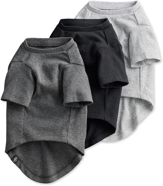 Toby II - The Perfect Tee, 3 Pack Short Sleeve Pet T-Shirt 100% Organic Cotton Tees Clothes for Small, Medium, Large Dogs, Gray Ombre, Large