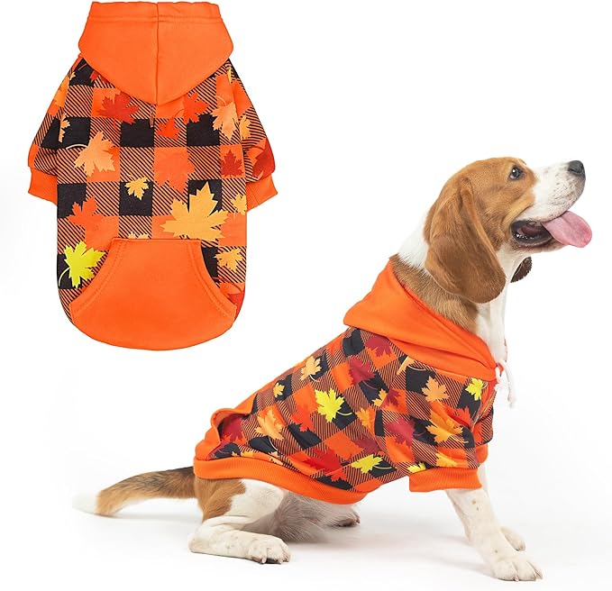 PUPTECK Fall Winter Dog Hoodie Pet Sweatshirt Soft Warm Clothes Fleece Lined with Hat for Small Medium Large Dogs, Pocket Design, Brown M