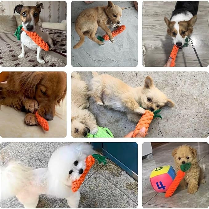 2ME 3 PCS Carrot Dog Rope Toys for Dogs, Durable Chew Toys for Aggressive Chewers, Entertainment and Interaction, Teeth Cleaning and Chewing, All-Cotton
