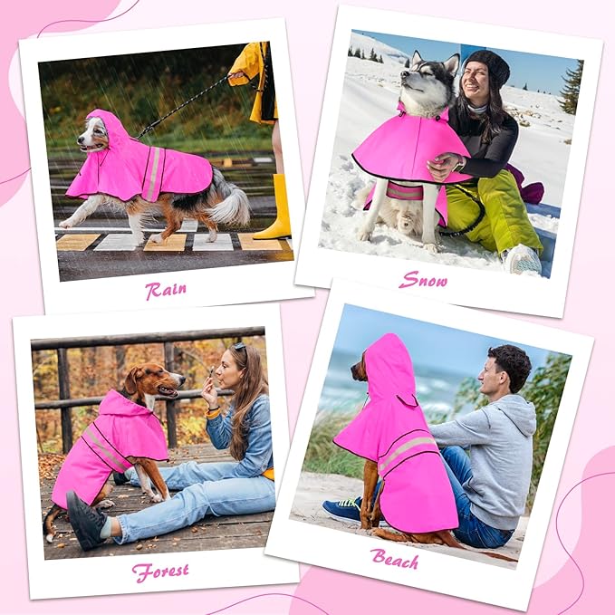 Weesiber Dog Raincoat, Waterproof Dog Rain Jacket with Leash Hole, Lightweight Reflective Pet Rain Coat for Walking (XL, Pink)