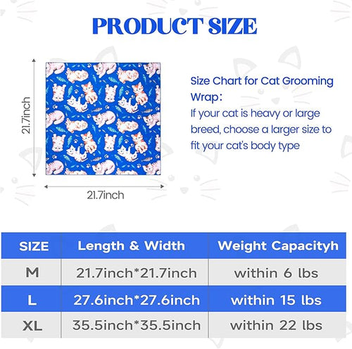 21.7“ Cat Wrap for Cutting Nails Self-Adherent Fabric Cat Wrap for Grooming Cat Restraint for Nail Clipping Anti-Escape Cat Calming Wrap Within 6lbs