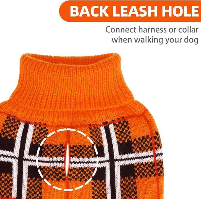PUPTECK Dog Sweaters for Large Medium Small Dogs - Fall Classic Plaid Style Puppy Holiday Winter Coat Clothes Warm, Reddish Orange, M