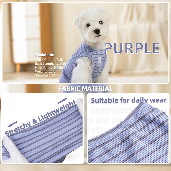 Koneseve Dog Shirt 2 Pack Breathable Sleeveless Vest, Stretchy & Soft, Purple & Vivid Green, Size XL