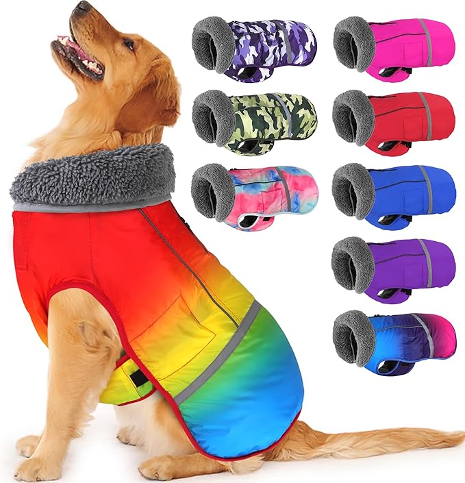 Dogcheer Warm Dog Coat, Waterproof Dog Winter Jacket Christmas Puppy Cold Weather Coats with Buckle, Reflective Adjustable Pet Snow Jacket for Small Medium Large Dogs - Gradient Red-Yellow, 3XL