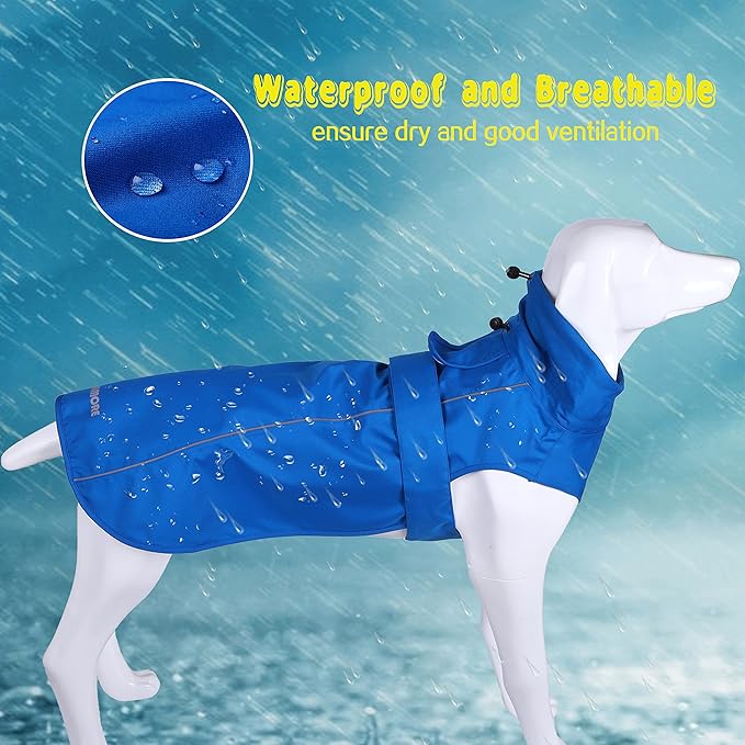 Adjustable Waterproof Dog Raincoat for Dogs,Lightweight Pet Rain Jacket Puppy Clothes with Reflective Strip for Small Medium Large Dogs (Blue, XXX-Large)