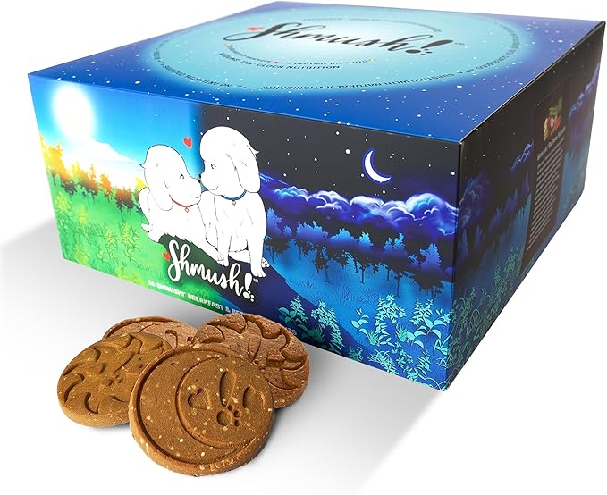 Shmush! Morning & Night Healthy Dog Biscuits – 100% All Natural Dog Treats Superfood with Blueberries, Colostrum & Moringa - Vet Formulated, Non-GMO, USA Made, Grain Free Cookies for Dogs (Box)