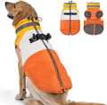 azuza Dog Coats for Large Dogs Waterproof Dog Coat with Reflective Strips and Harness Built in Warm Fleece Dogs Winter Coat Windproof with Back Zipper, Orange 3XL